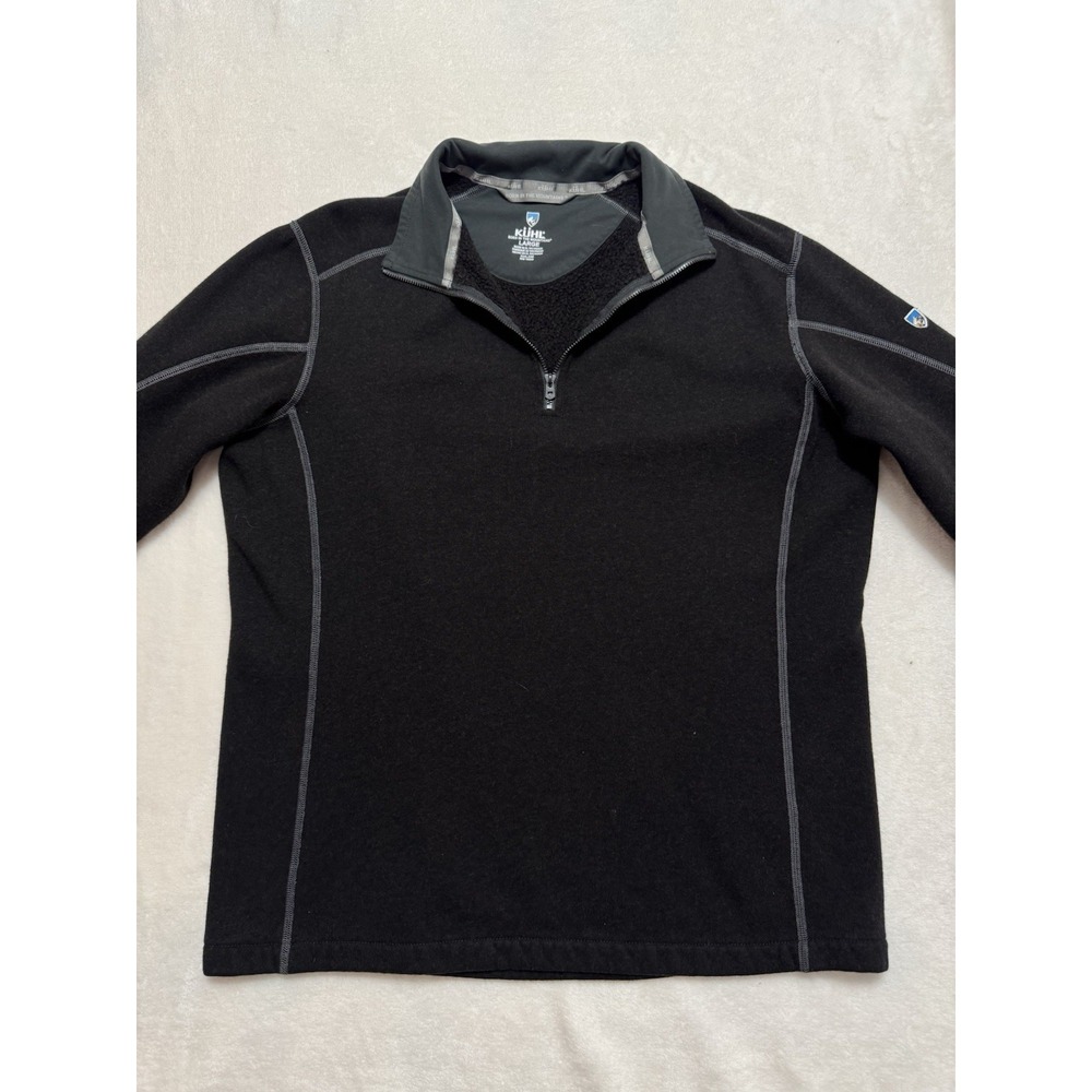 KUHL Men's Born in the mountains Kashmira 1/4 Zip Pullover Sweater Black Sz L - Picture 2 of 9